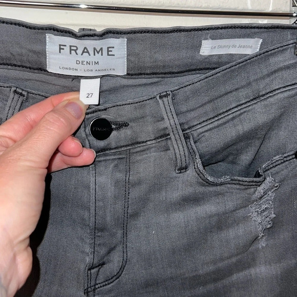 Frame Denim Grey Shred Le Skinny De Jeanne Distressed Jeans, Women’s Size 27 - Picture 5 of 9
